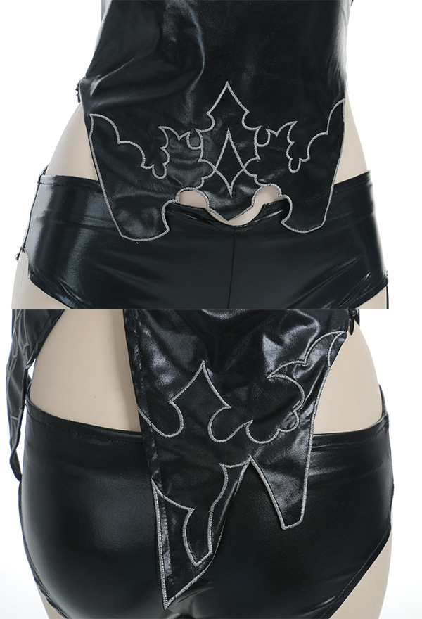 Devilicious Lover Women Black Sleeveless Top and Bottom Sexy Lingerie Set with gloves