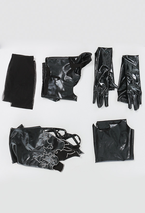 Devilicious Lover Women Black Sleeveless Top and Bottom Sexy Lingerie Set with gloves