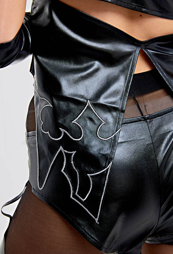 Devilicious Lover Women Black Sleeveless Top and Bottom Sexy Lingerie Set with gloves