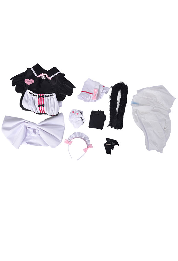 Gothic Kawaii Cartoon Maid Dress Sweet Bow Decorated Tutu Dress Halloween Cosplay Costume with Cat Ears