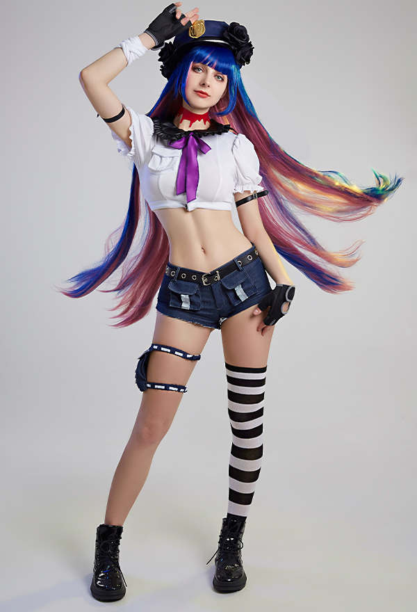 Anime Police Officer Cosplay Costume Top and Shorts Cosplay Set with Stocking