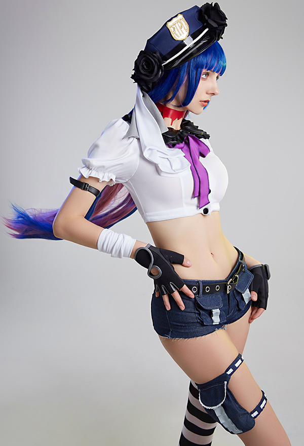 Anime Police Officer Cosplay Costume Top and Shorts Cosplay Set with Stocking