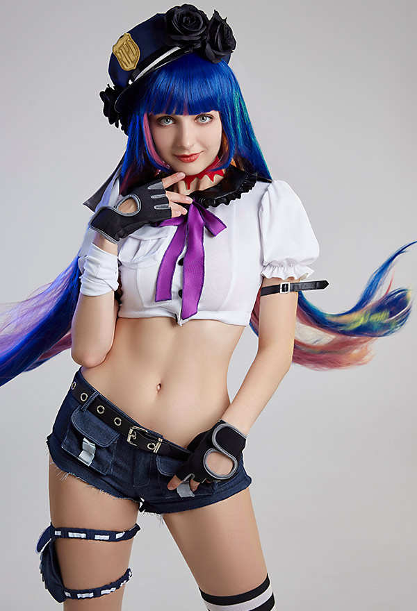 Anime Police Officer Cosplay Costume Top and Shorts Cosplay Set with Stocking