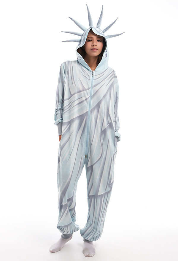 Christmas Statue of Liberty Onesies for Adults Women Home-wear Polyester Long Sleeve Comfortable Footed Pajamas