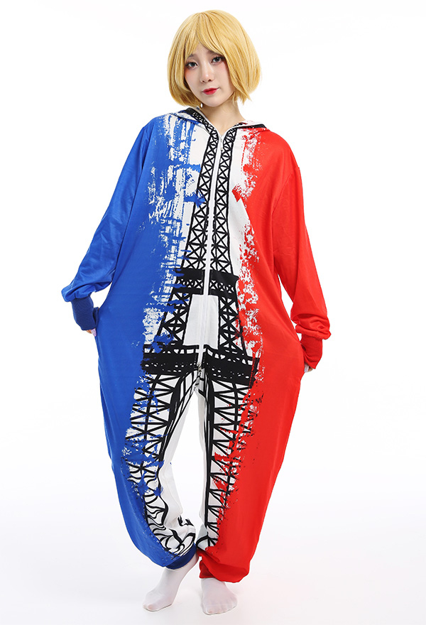 Women Flag Series Onesie Pajama Polyester Long Sleeve France National Flag Eiffel Tower Pattern Sleepwear Halloween Costume Women Flag Series Onesie Pajama Polyester Long Sleeve France National Flag Eiffel Tower Pattern Sleepwear Halloween Costume