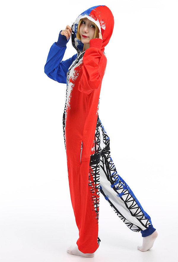 Women Flag Series Onesie Pajama Polyester Long Sleeve France National Flag Eiffel Tower Pattern Sleepwear Halloween Costume Women Flag Series Onesie Pajama Polyester Long Sleeve France National Flag Eiffel Tower Pattern Sleepwear Halloween Costume