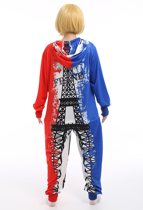 Women Flag Series Onesie Pajama Polyester Long Sleeve France National Flag Eiffel Tower Pattern Sleepwear Halloween Costume Women Flag Series Onesie Pajama Polyester Long Sleeve France National Flag Eiffel Tower Pattern Sleepwear Halloween Costume