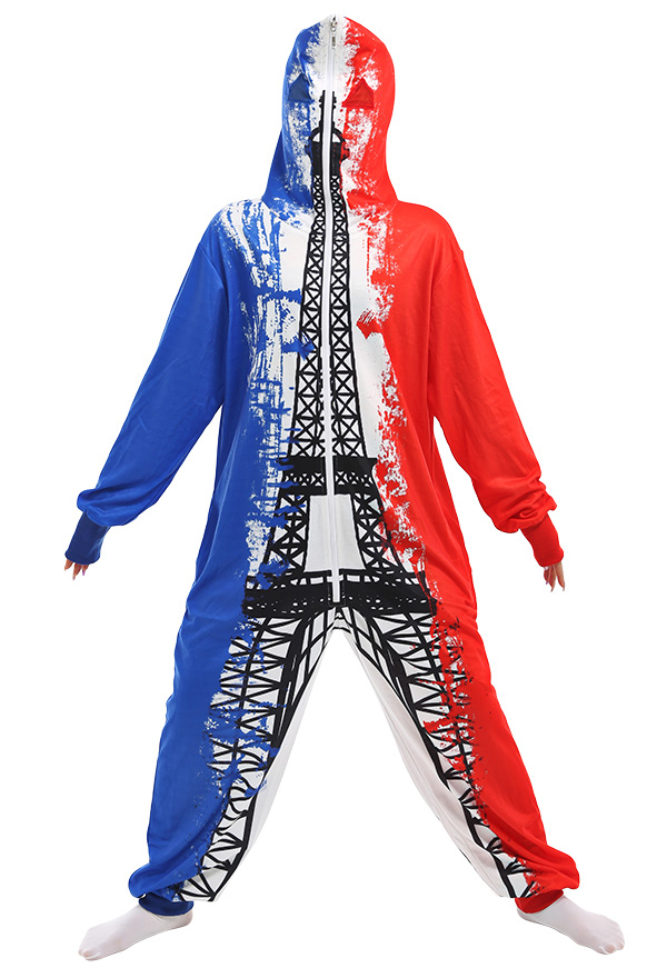 Women Flag Series Onesie Pajama Polyester Long Sleeve France National Flag Eiffel Tower Pattern Sleepwear Halloween Costume Women Flag Series Onesie Pajama Polyester Long Sleeve France National Flag Eiffel Tower Pattern Sleepwear Halloween Costume