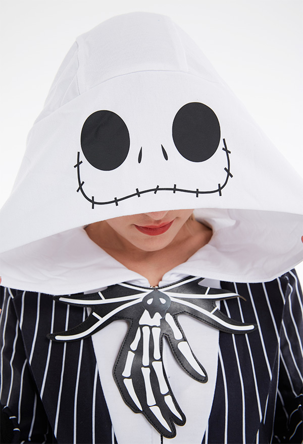 Jack Halloween Women Halloween Black White Stripe Hooded Onesie Pajama