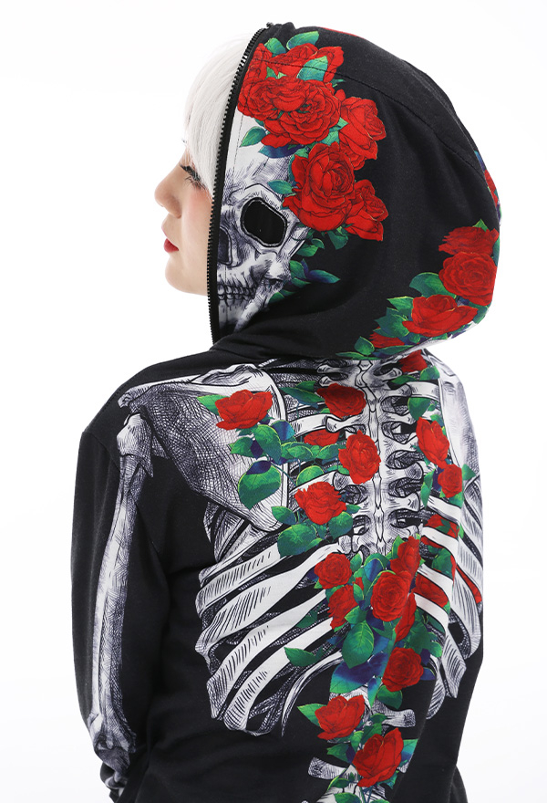 Skeleton Halloween Pajama Costume Demon Series Women Onesie Kigurumi Gothic Dark Style Polyester Long Sleeve Rose Human Skeleton Pajama Jumpsuit