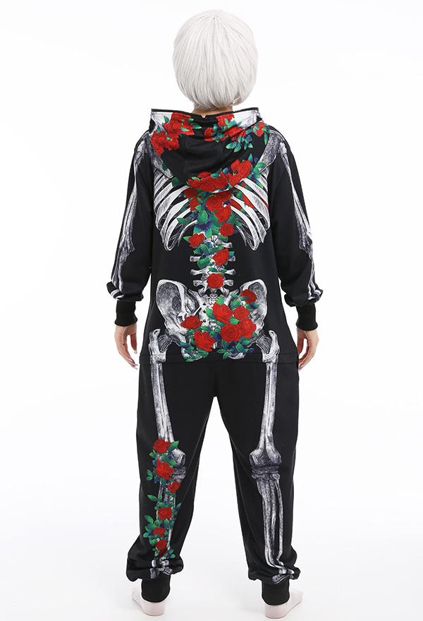 Skeleton Halloween Pajama Costume Demon Series Women Onesie Kigurumi Gothic Dark Style Polyester Long Sleeve Rose Human Skeleton Pajama Jumpsuit