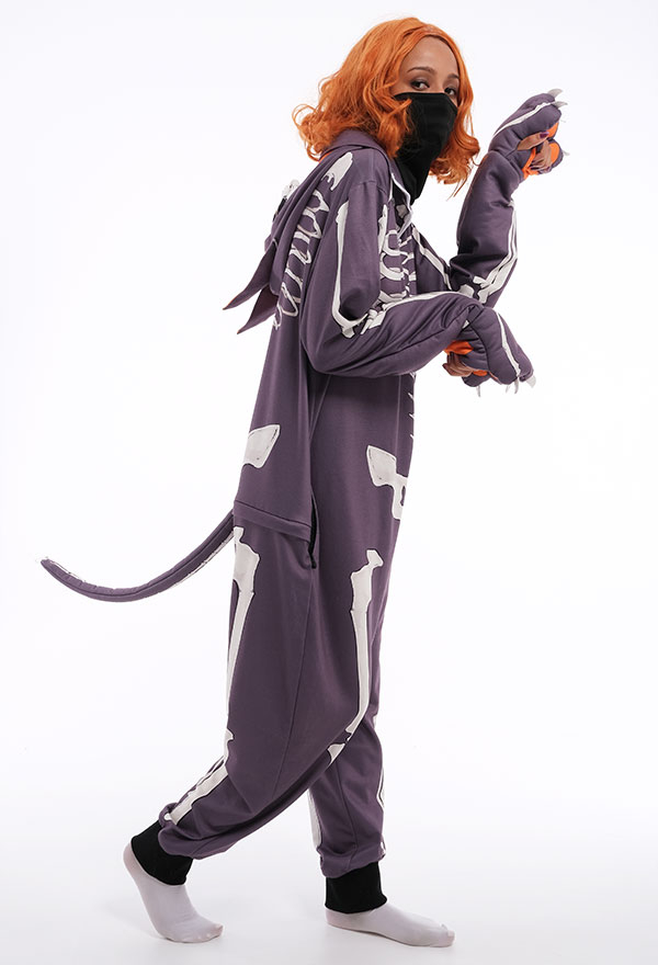 Gothic Animal Cartoon Skull Cat Kigurumi Dark Style Polyester Long Sleeve Hooded Onesie Pajamas Halloween Costume for Women Gothic Animal Cartoon Skull Cat Kigurumi Dark Style Polyester Long Sleeve Hooded Onesie Pajamas Halloween Costume for Women