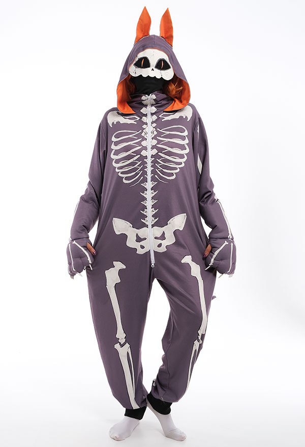 Gothic Animal Cartoon Skull Cat Kigurumi Dark Style Polyester Long Sleeve Hooded Onesie Pajamas Halloween Costume for Women Gothic Animal Cartoon Skull Cat Kigurumi Dark Style Polyester Long Sleeve Hooded Onesie Pajamas Halloween Costume for Women