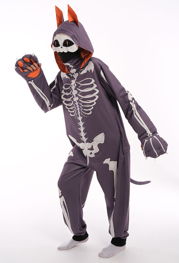 Gothic Animal Cartoon Skull Cat Kigurumi Dark Style Polyester Long Sleeve Hooded Onesie Pajamas Halloween Costume for Women Gothic Animal Cartoon Skull Cat Kigurumi Dark Style Polyester Long Sleeve Hooded Onesie Pajamas Halloween Costume for Women