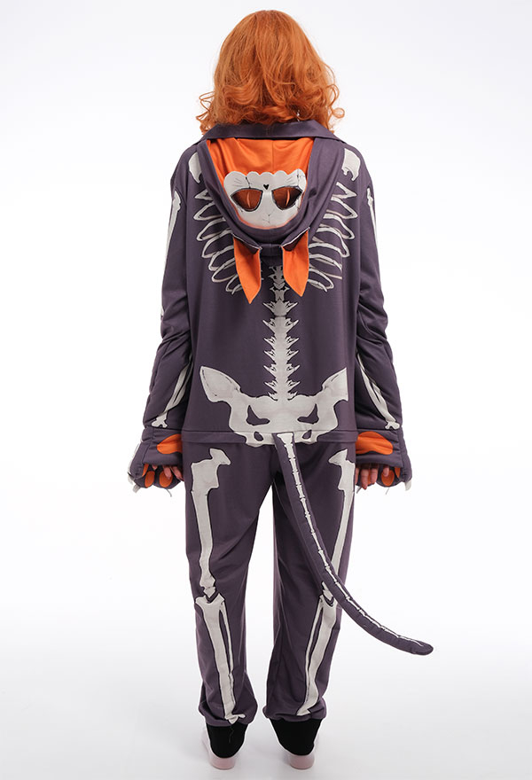 Gothic Animal Cartoon Skull Cat Kigurumi Dark Style Polyester Long Sleeve Hooded Onesie Pajamas Halloween Costume for Women Gothic Animal Cartoon Skull Cat Kigurumi Dark Style Polyester Long Sleeve Hooded Onesie Pajamas Halloween Costume for Women