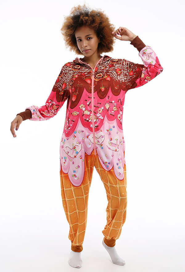 Women Adult Novelty Ice Cream Print Onesie Pajamas Sweet Style Long Sleeve Hoodie Jumpsuit Christmas Costume Party Wear Women Adult Novelty Ice Cream Print Onesie Pajamas Sweet Style Long Sleeve Hoodie Jumpsuit Christmas Costume Party Wear