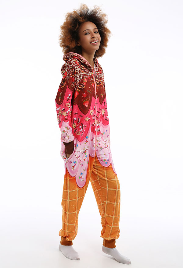 Women Adult Novelty Ice Cream Print Onesie Pajamas Sweet Style Long Sleeve Hoodie Jumpsuit Christmas Costume Party Wear Women Adult Novelty Ice Cream Print Onesie Pajamas Sweet Style Long Sleeve Hoodie Jumpsuit Christmas Costume Party Wear