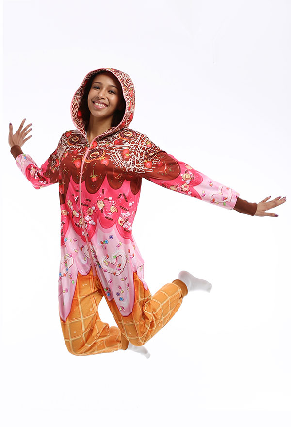 Women Adult Novelty Ice Cream Print Onesie Pajamas Sweet Style Long Sleeve Hoodie Jumpsuit Christmas Costume Party Wear Women Adult Novelty Ice Cream Print Onesie Pajamas Sweet Style Long Sleeve Hoodie Jumpsuit Christmas Costume Party Wear