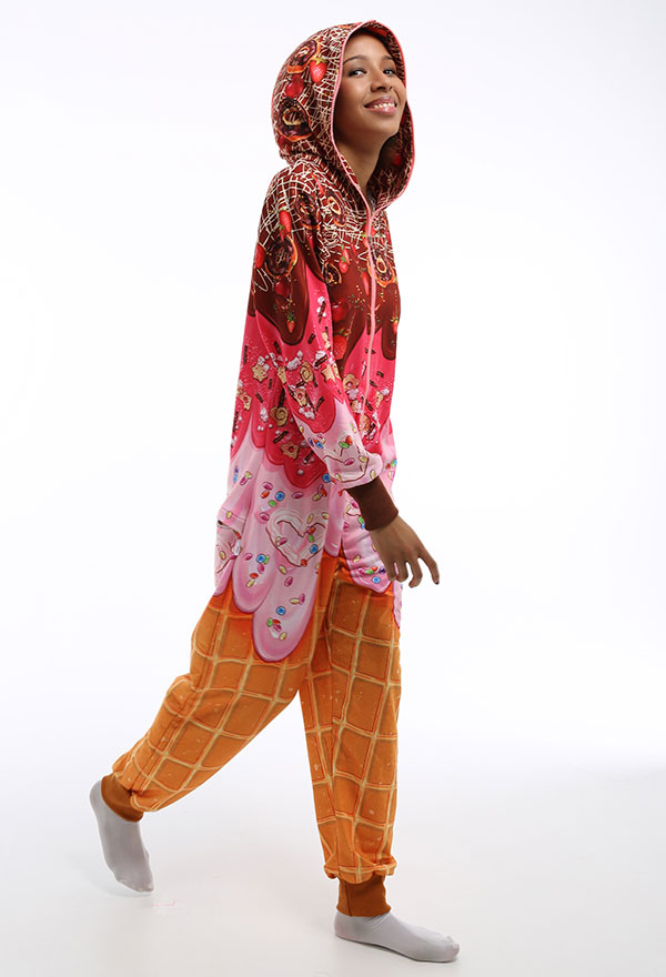 Women Adult Novelty Ice Cream Print Onesie Pajamas Sweet Style Long Sleeve Hoodie Jumpsuit Christmas Costume Party Wear Women Adult Novelty Ice Cream Print Onesie Pajamas Sweet Style Long Sleeve Hoodie Jumpsuit Christmas Costume Party Wear