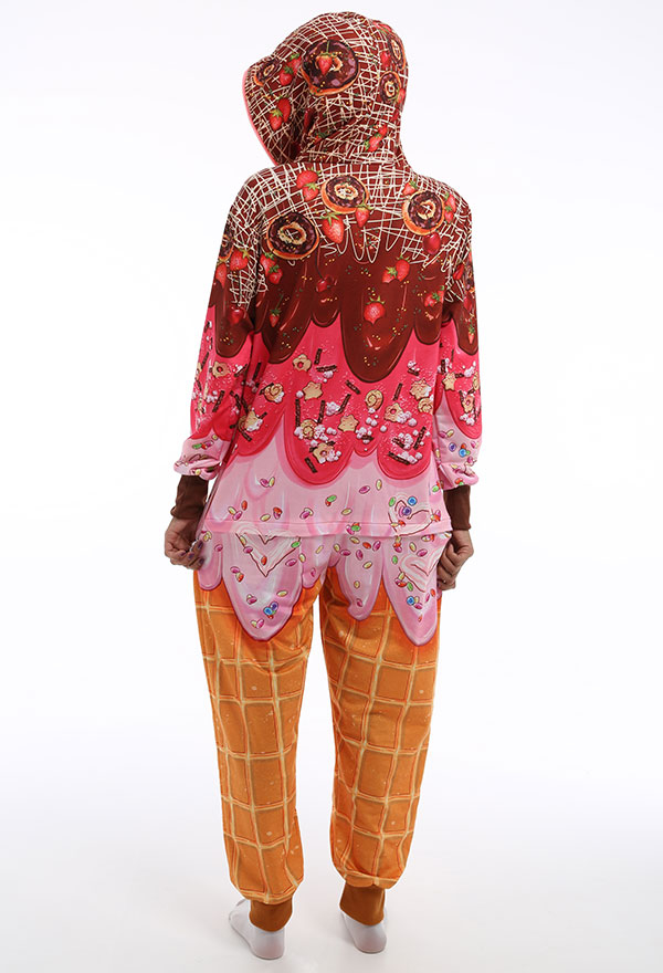 Women Adult Novelty Ice Cream Print Onesie Pajamas Sweet Style Long Sleeve Hoodie Jumpsuit Christmas Costume Party Wear Women Adult Novelty Ice Cream Print Onesie Pajamas Sweet Style Long Sleeve Hoodie Jumpsuit Christmas Costume Party Wear