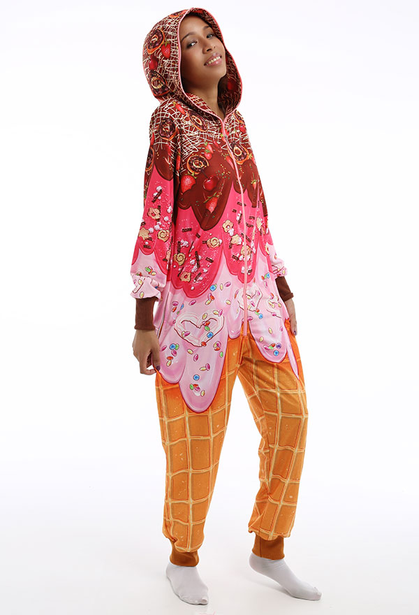 Women Adult Novelty Ice Cream Print Onesie Pajamas Sweet Style Long Sleeve Hoodie Jumpsuit Christmas Costume Party Wear Women Adult Novelty Ice Cream Print Onesie Pajamas Sweet Style Long Sleeve Hoodie Jumpsuit Christmas Costume Party Wear