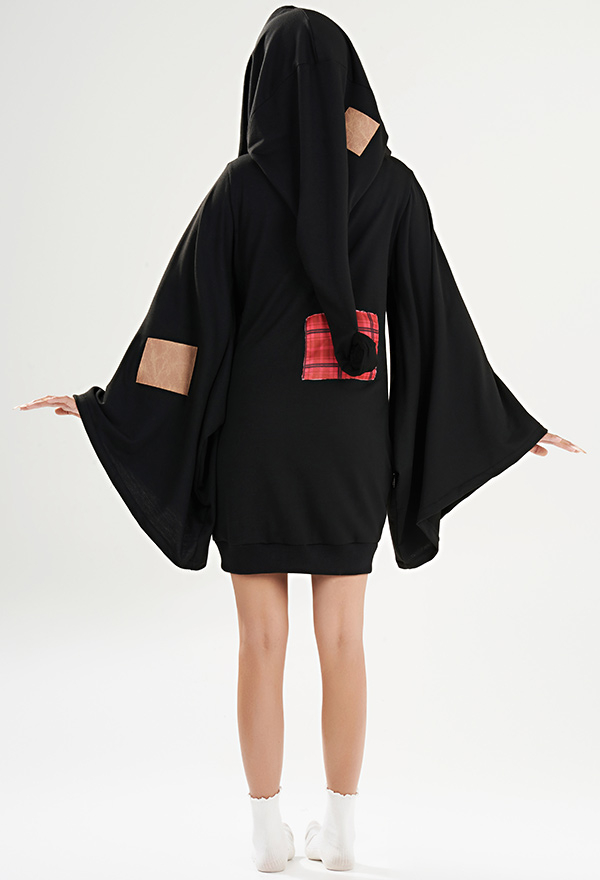 Women Halloween Black Witch Style Onesie Hooded Loungewear