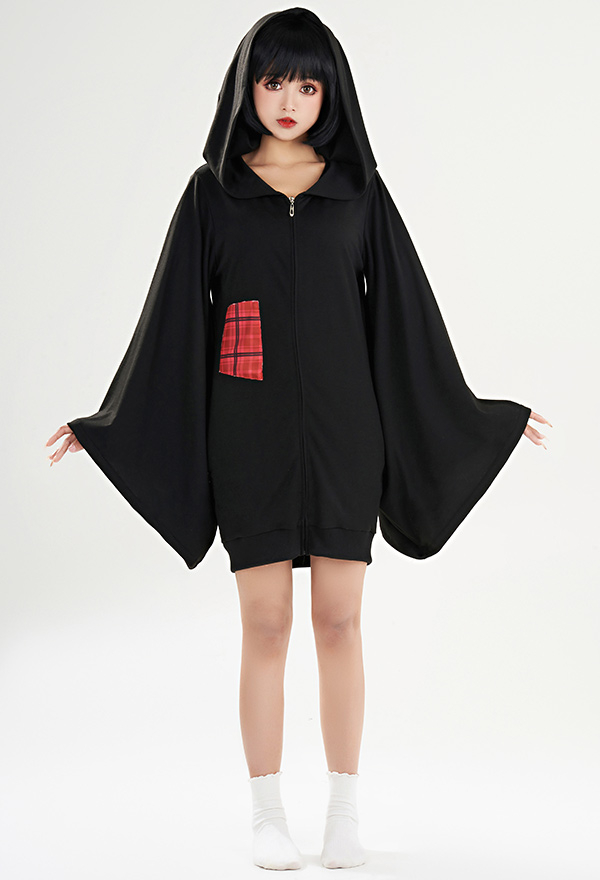 Women Halloween Black Witch Style Onesie Hooded Loungewear