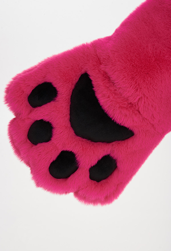 Women Cute Pink Black Constract Color Rabbit Hooded Onesie Pajama with Detachable Furry Paw Gloves