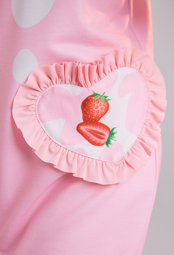 Women Cute Pink Strawberry Milk Hooded Loungewear with Detachable Furry Paw Gloves Women Cute Pink Strawberry Milk Hooded Loungewear with Detachable Furry Paw Gloves