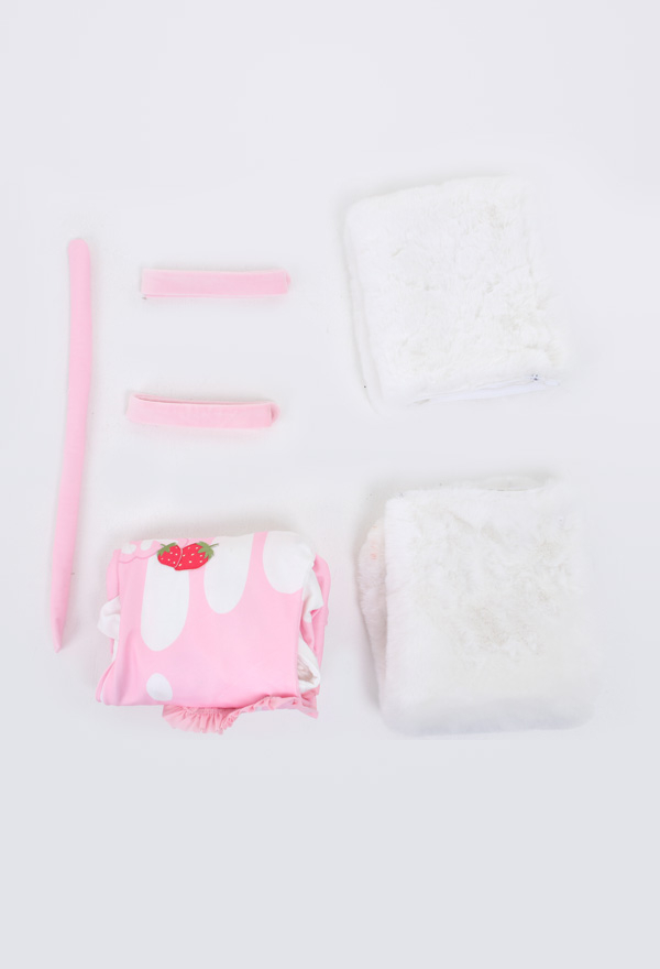 Women Cute Pink Strawberry Milk Hooded Loungewear with Detachable Furry Paw Gloves Women Cute Pink Strawberry Milk Hooded Loungewear with Detachable Furry Paw Gloves