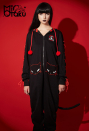 Emily the Strange Black Cat Print Halloween Costume Long Sleeves with Drawstrings Hooded Onesie Pajama