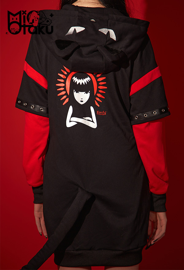 Emily the Strange Black Red Embroidery Print Halloween Costume Zipper Cat Hooded Onesie Pajama Dress Emily the Strange Black Red Embroidery Print Halloween Costume Zipper Cat Hooded Onesie Pajama Dress