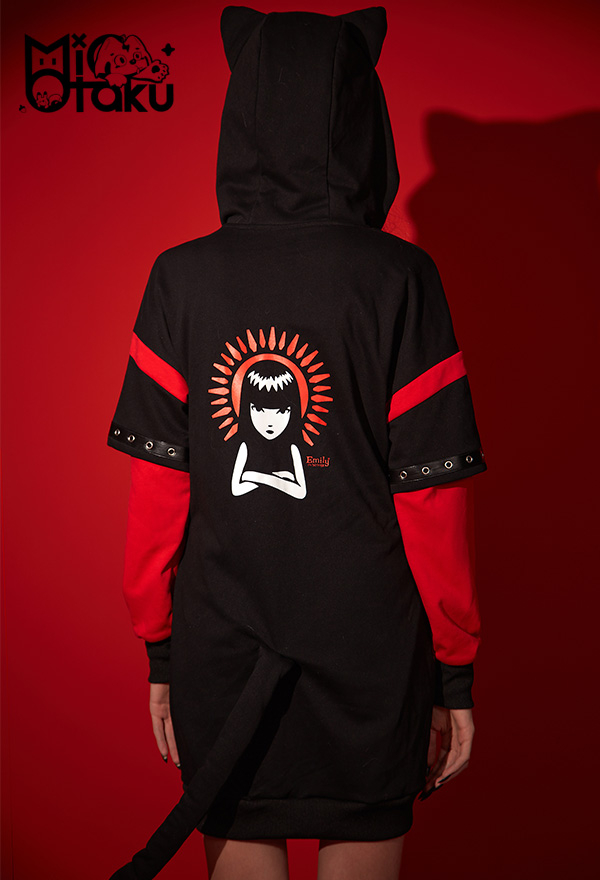 Emily the Strange Black Red Embroidery Print Halloween Costume Zipper Cat Hooded Onesie Pajama Dress Emily the Strange Black Red Embroidery Print Halloween Costume Zipper Cat Hooded Onesie Pajama Dress
