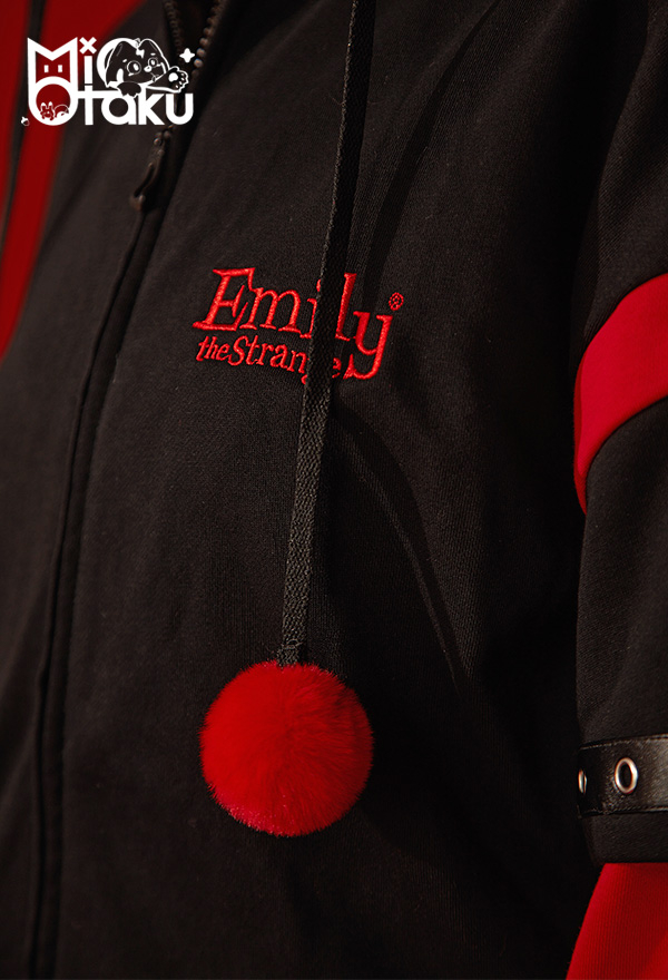 Emily the Strange Black Red Embroidery Print Halloween Costume Zipper Cat Hooded Onesie Pajama Dress Emily the Strange Black Red Embroidery Print Halloween Costume Zipper Cat Hooded Onesie Pajama Dress