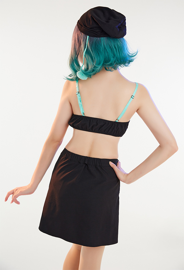 Cyber Attack Women Cybergoth Style Clubwear Black Mint Green Jacket and Skirt Set