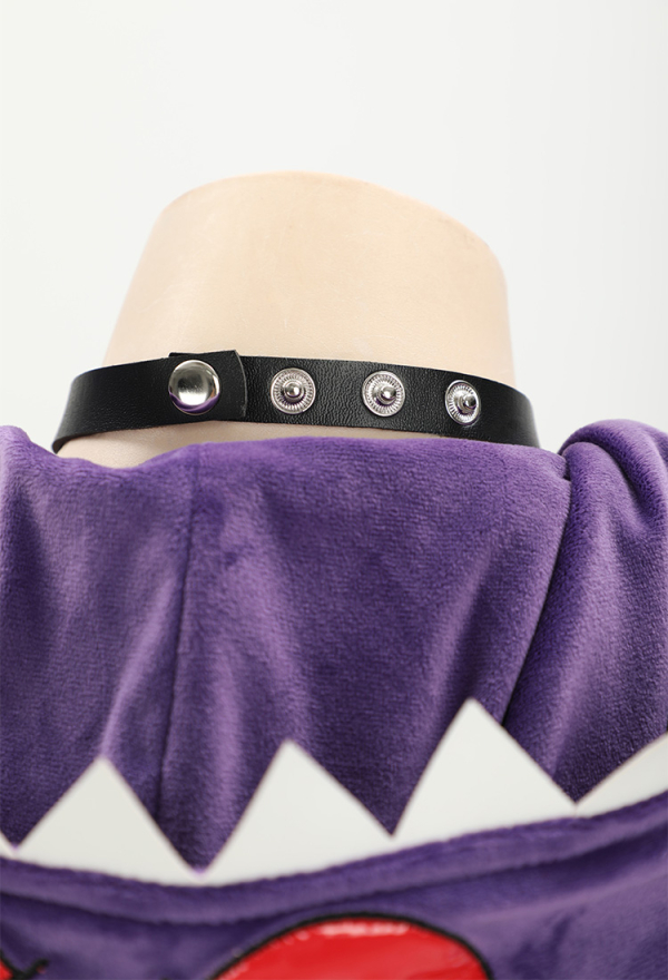 Plus Size Purple Ghost Purple Sexy Romper Bodysuit Plush Hooded and Stocking with Belt and Tail