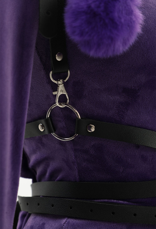 Plus Size Purple Ghost Purple Sexy Romper Bodysuit Plush Hooded and Stocking with Belt and Tail