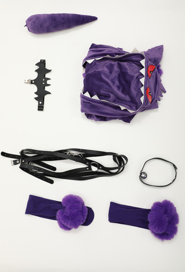 Plus Size Purple Ghost Purple Sexy Romper Bodysuit Plush Hooded and Stocking with Belt and Tail