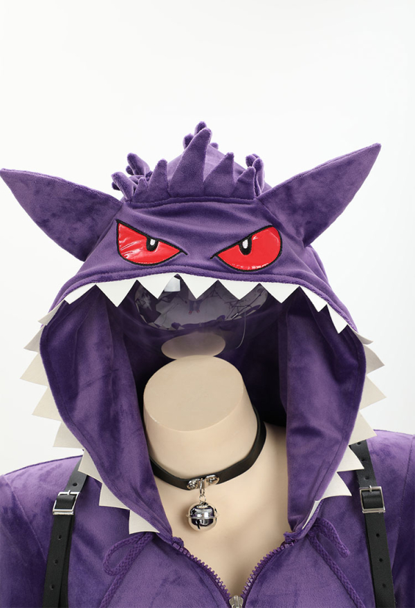 Purple Ghost Sexy Romper Bodysuit Plush Hooded and Stocking with Belt and Tail