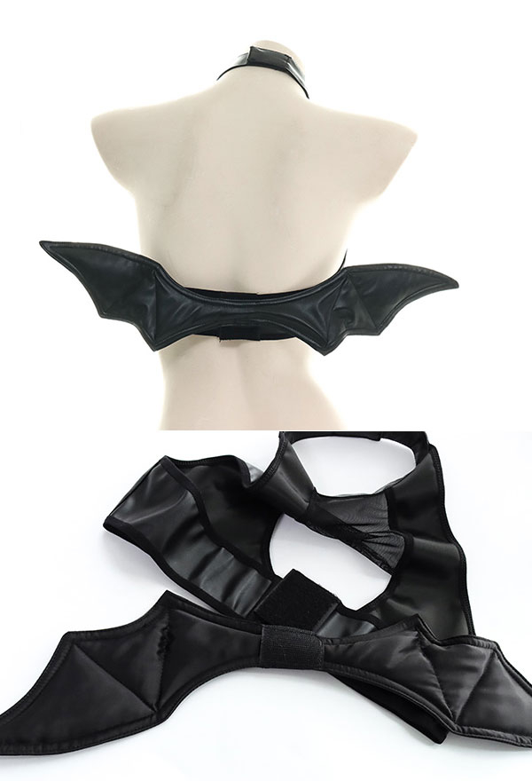 Kawaii Sleepwear Lingerie Set Japanese Style Black Bat Backless Hollow Heart Sleepwear