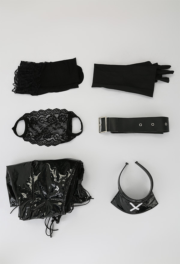 Ur Medi-sin Gothic Nurse Costume Black Lace-up Outfit With Belt Lace Mask And Headband