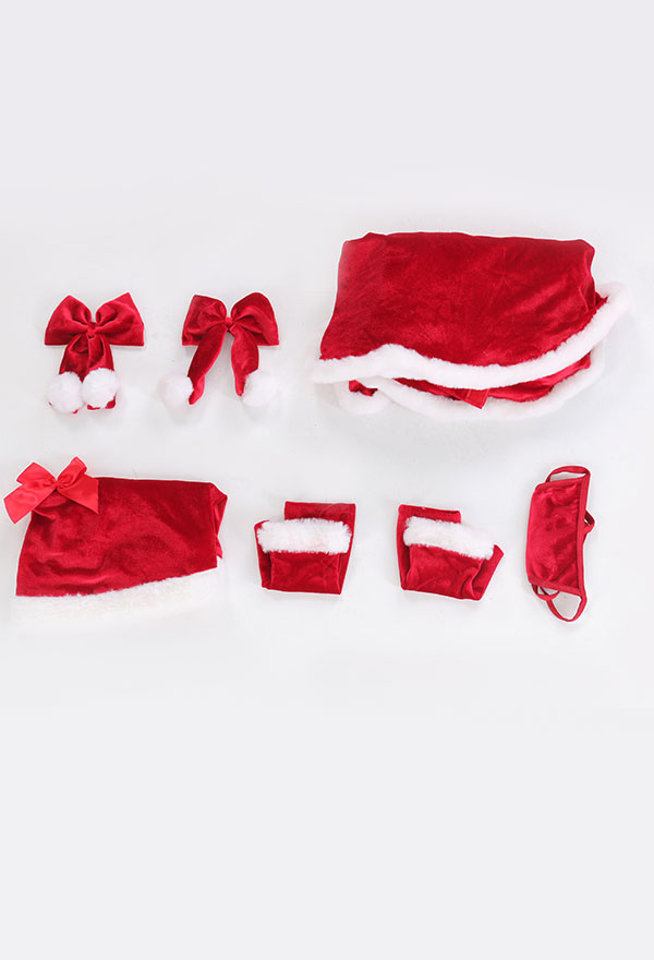 Xmas Elf Women Sweet Elf Christmas Costume Maid Style Red Velvet Bowknot Decorated Cold Shoulder Hot Dress with Shawl