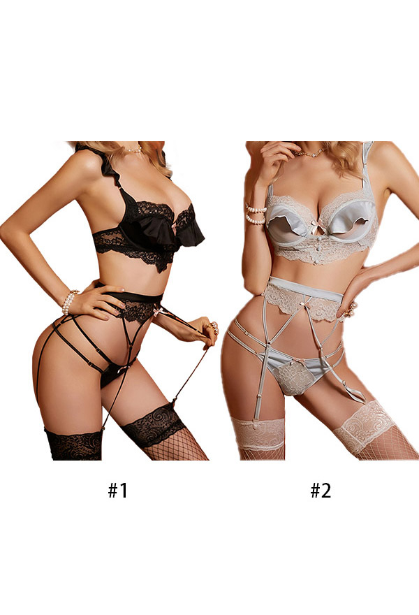 Women Gothic Black Lace Bowknot Decorated Lingerie Set Women Gothic Black Lace Bowknot Decorated Lingerie Set