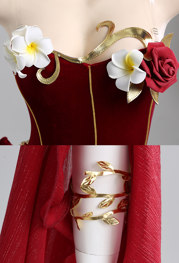 Love Poetry Women Medieval Vampire Sexy Red Rose Decorated Bodysuit Love Poetry Women Medieval Vampire Sexy Red Rose Decorated Bodysuit