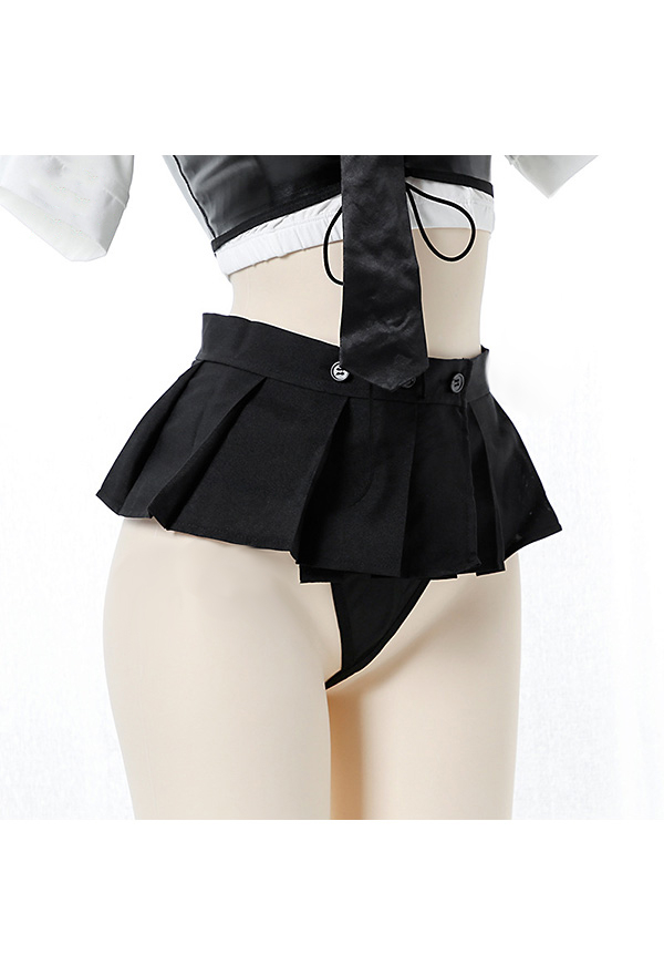 Women Sexy Gothic Black Uniform Style Cutout Lingerie Set
