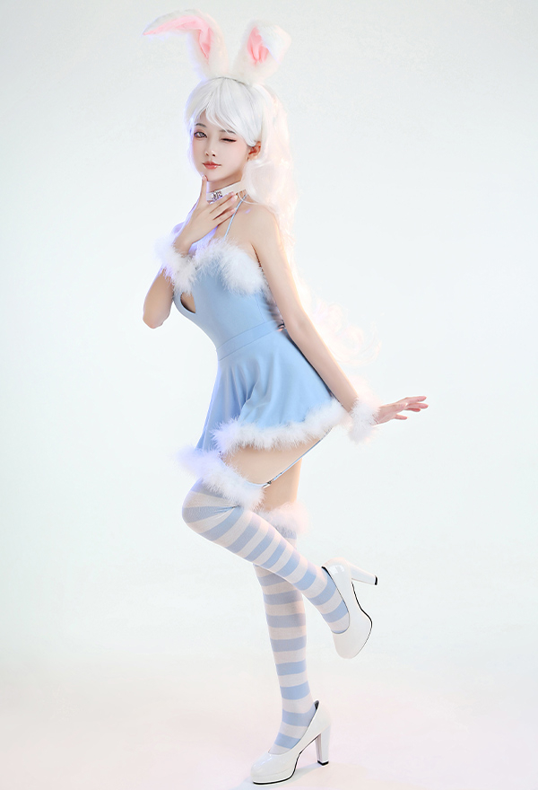 Kiss Tonight Women Sexy Blue Furry Hollow Halter Lingerie Dress Kiss Tonight Women Sexy Blue Furry Hollow Halter Lingerie Dress