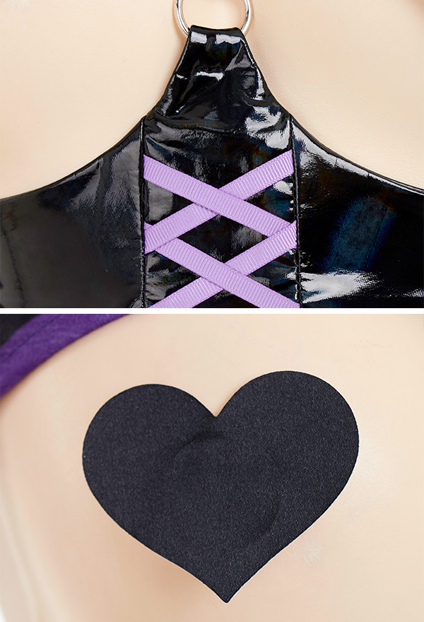 Coeur Allure Women Sexy Purple Show Breast Stripe Sexy Lingerie Set