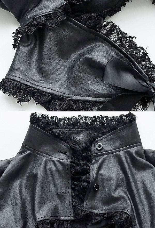 Passion Island Women Sexy Black High Collar Puff Sleeves Hollow Bodysuit Passion Island Women Sexy Black High Collar Puff Sleeves Hollow Bodysuit