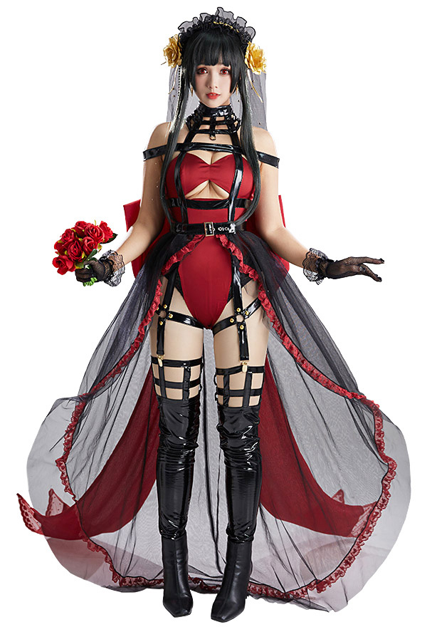 Yor Women Gothic Sexy Red Halter Cutout Big Bowknot Decorated Bodysuit Yor Women Gothic Sexy Red Halter Cutout Big Bowknot Decorated Bodysuit