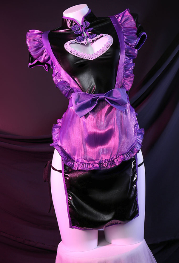 Call me Baby Women Gothic Sexy Cheongsam Style Black Purple Heart-Shaped Cutout Lingerie Dress Call me Baby Women Gothic Sexy Cheongsam Style Black Purple Heart-Shaped Cutout Lingerie Dress